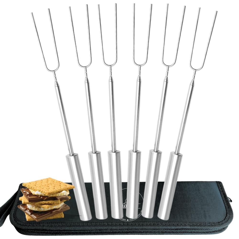 SUMPRI Smores Sticks all-stainless 6-pack for rust-resistant marshmallow roasting.