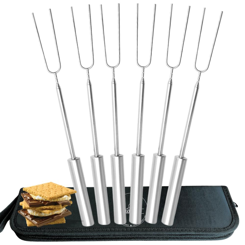 SUMPRI Smores Sticks all-stainless 6-pack for rust-resistant marshmallow roasting.