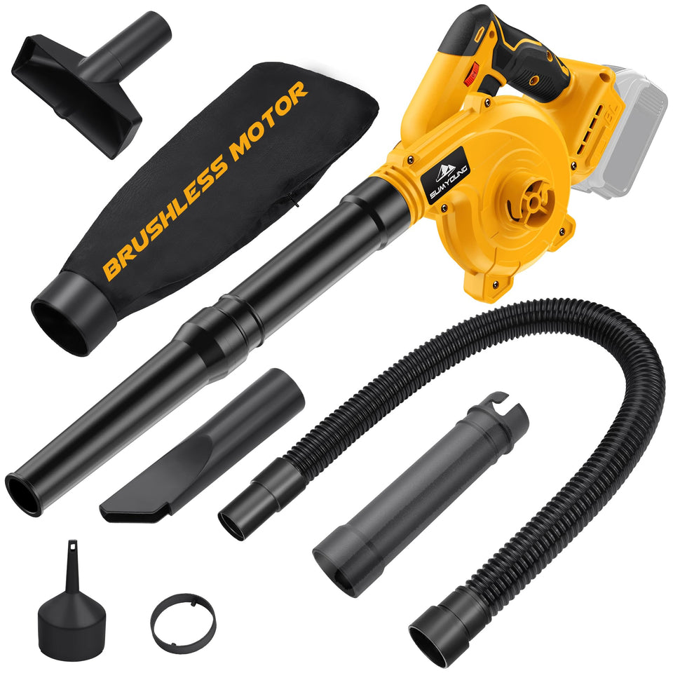 SUMYOUNG cordless blower and DEWALT 20V compatibility in action for on-site power.