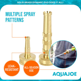 Sun Joe Aqua Joe 2-in-1 brass set enables efficient watering and powerful cleaning tasks.