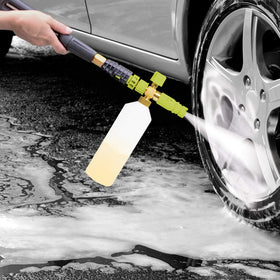 Sun Joe foam spray cannon nozzle close-up showing adjustable foam ratio