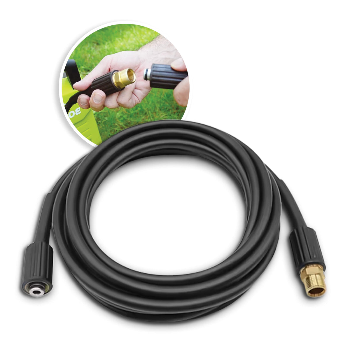 Sun Joe SPX-25H extension hose reaching gutters for easier cleaning.