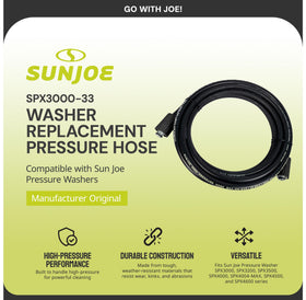 Sun Joe SPX3000-33 hose connected to a pressure washer for outdoor cleaning.