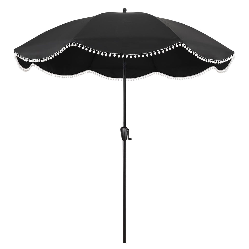 Sun-Ray 9' patio umbrella with black canopy for durable shade