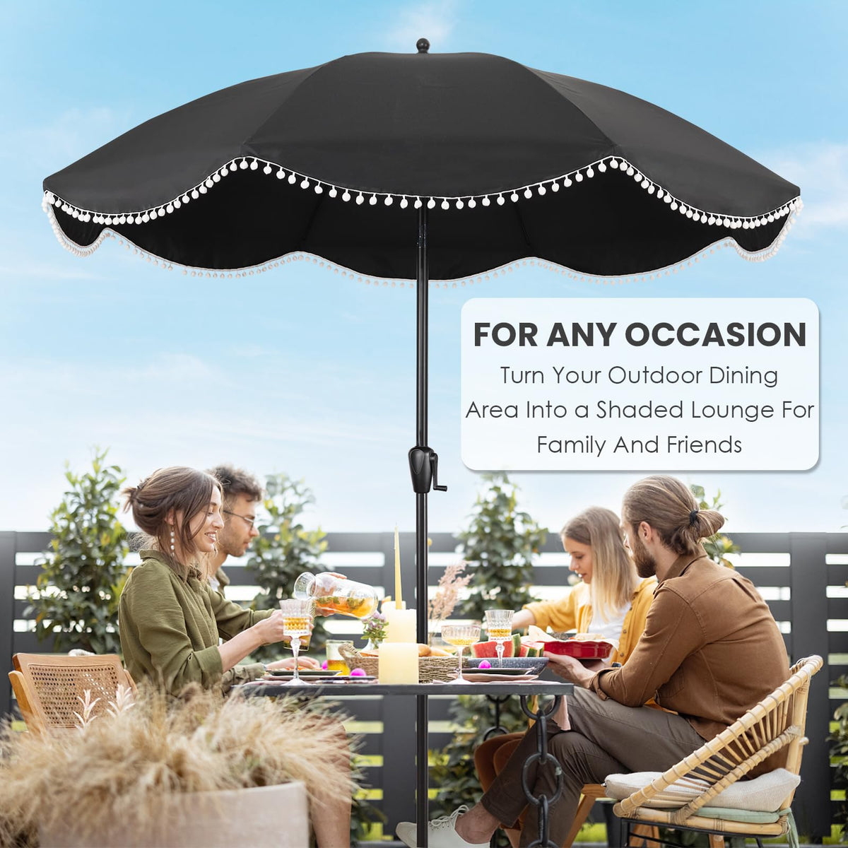 Sun-Ray umbrella fits standard stands and outdoor dining setups