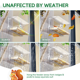 SUNALLY Window Bird Feeder removable-tray enables easy cleaning and refilling