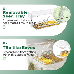 SUNALLY window feeder's removable tray simplifies cleaning and refilling for busy days.