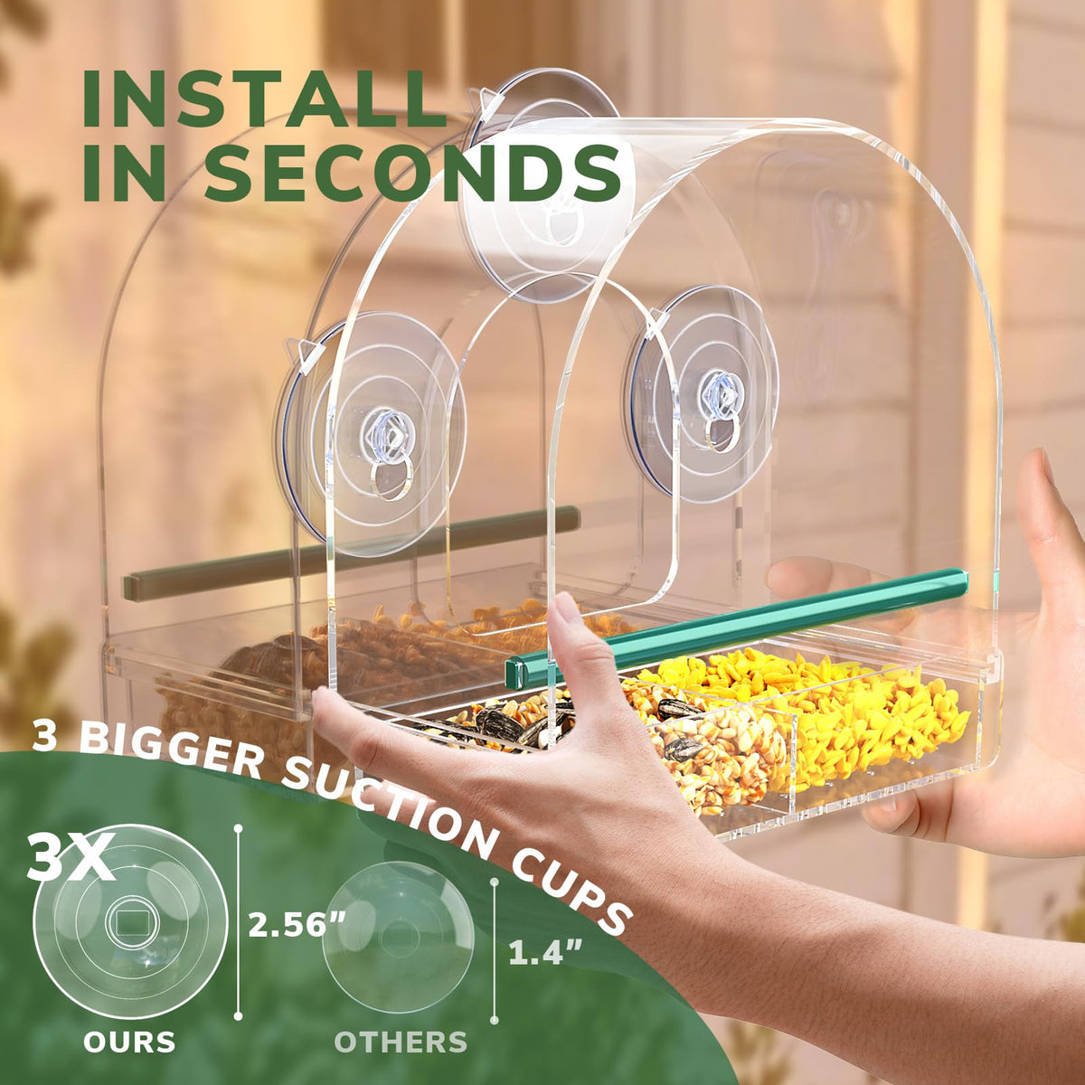 Semi-circular design provides comfortable perching space for birds