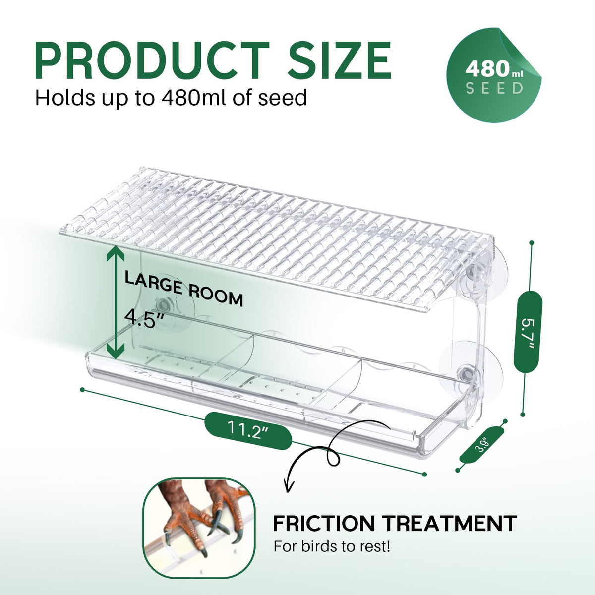 SUNALLY Window Bird Feeder shows strong suction cups for secure glass mounting