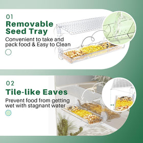 SUNALLY Window Bird Feeder triple-compartments support mixed seeds