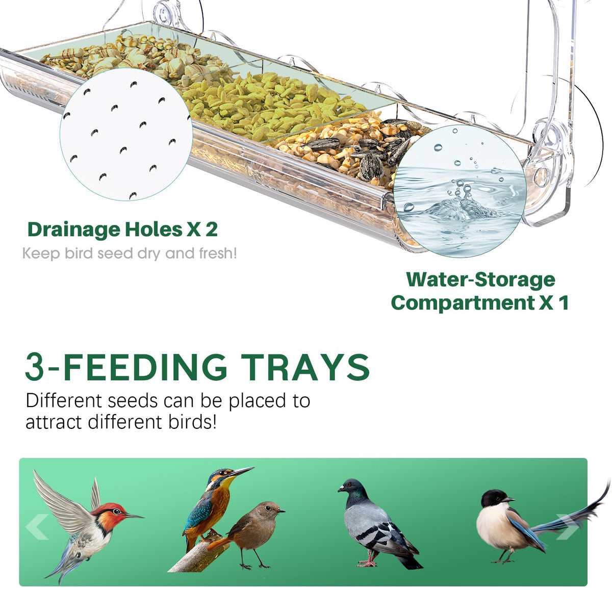SUNALLY Window Bird Feeder weatherproof design stays stable in wind and rain