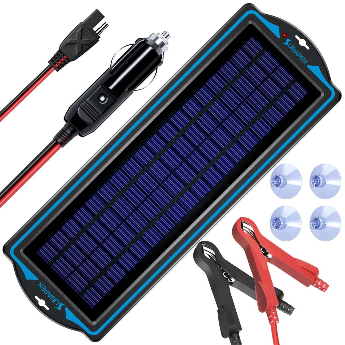 SUNAPEX 12V solar panel with glass surface for durable outdoor charging.