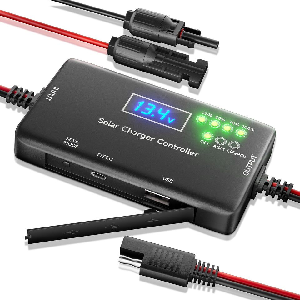 SUNAPEX 20A solar charge controller front view for reliable 12V charging.