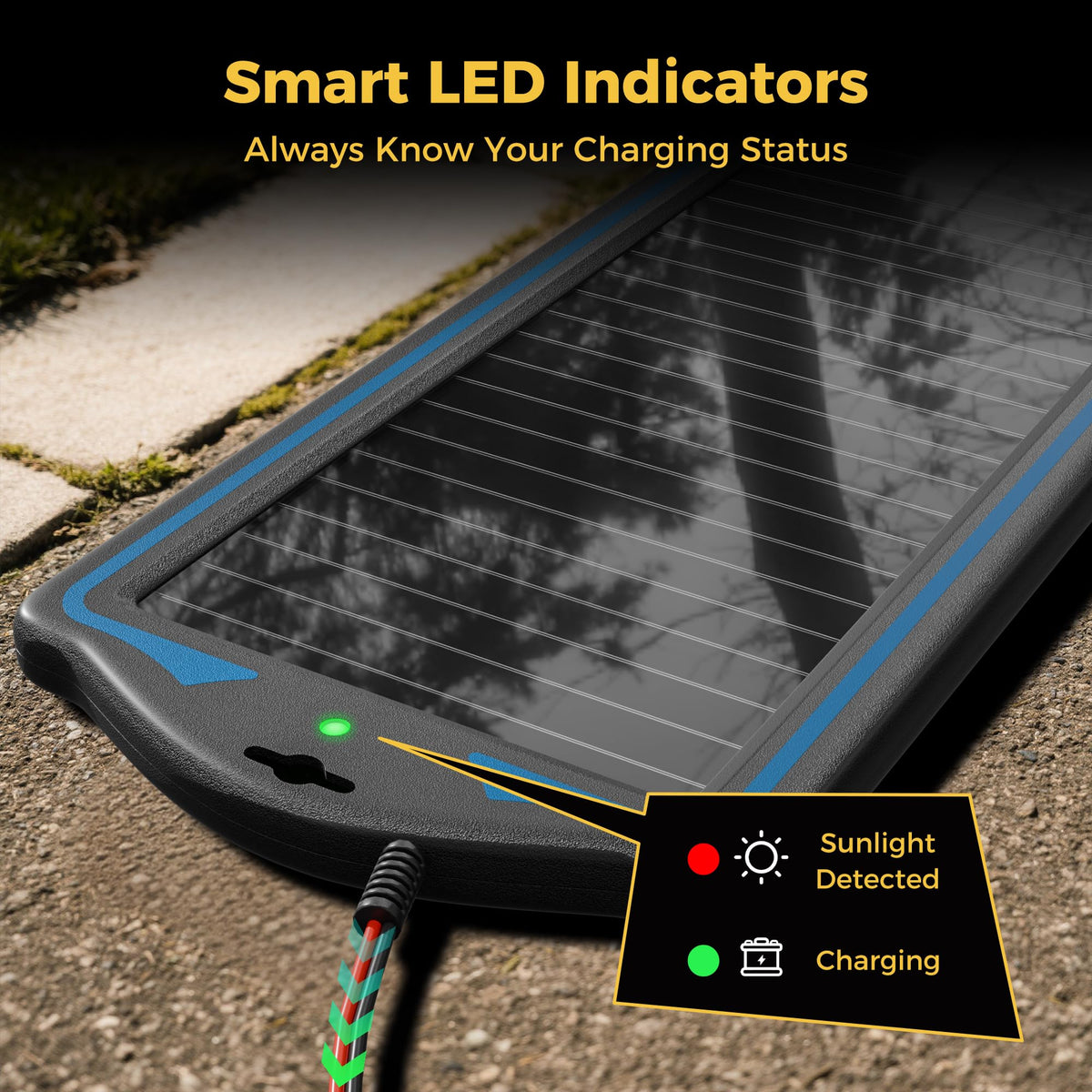 SUNAPEX charging indicators show red and green status for easy monitoring.
