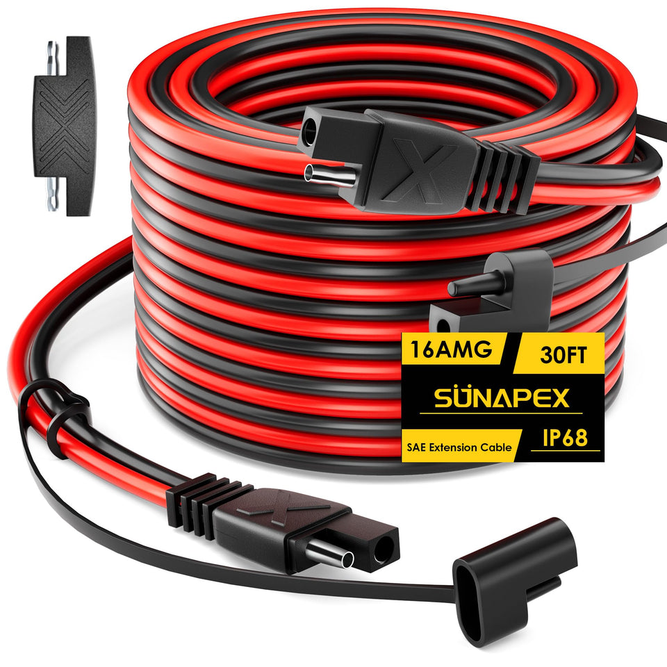 SUNAPEX SAE extension cable 30ft with orange sheath for outdoor solar charging
