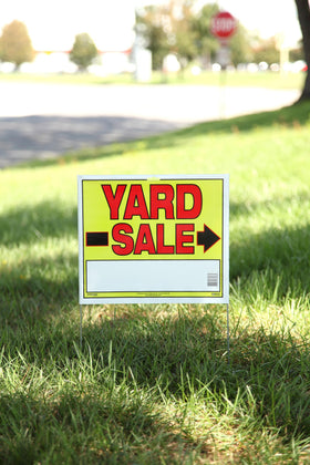 Sunburst Systems yard sale sign helps direct shoppers safely and clearly