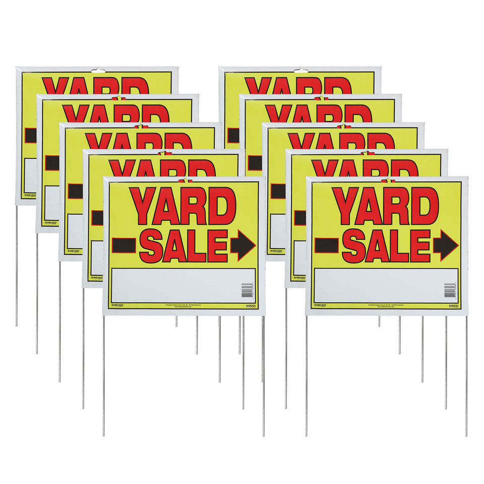 Sunburst Systems yard sale sign front view with bright colors attracts buyers