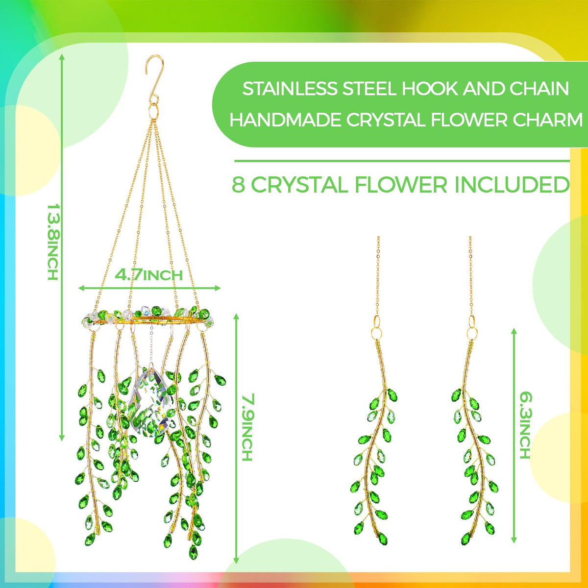 Suncalla green crystal suncatchers offer versatile indoor or outdoor display.