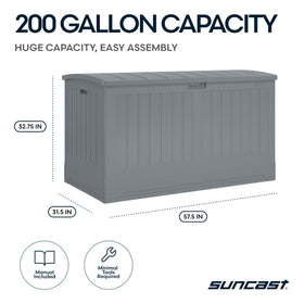 Suncast deck box with soft-close lid prevents slams and protects contents.