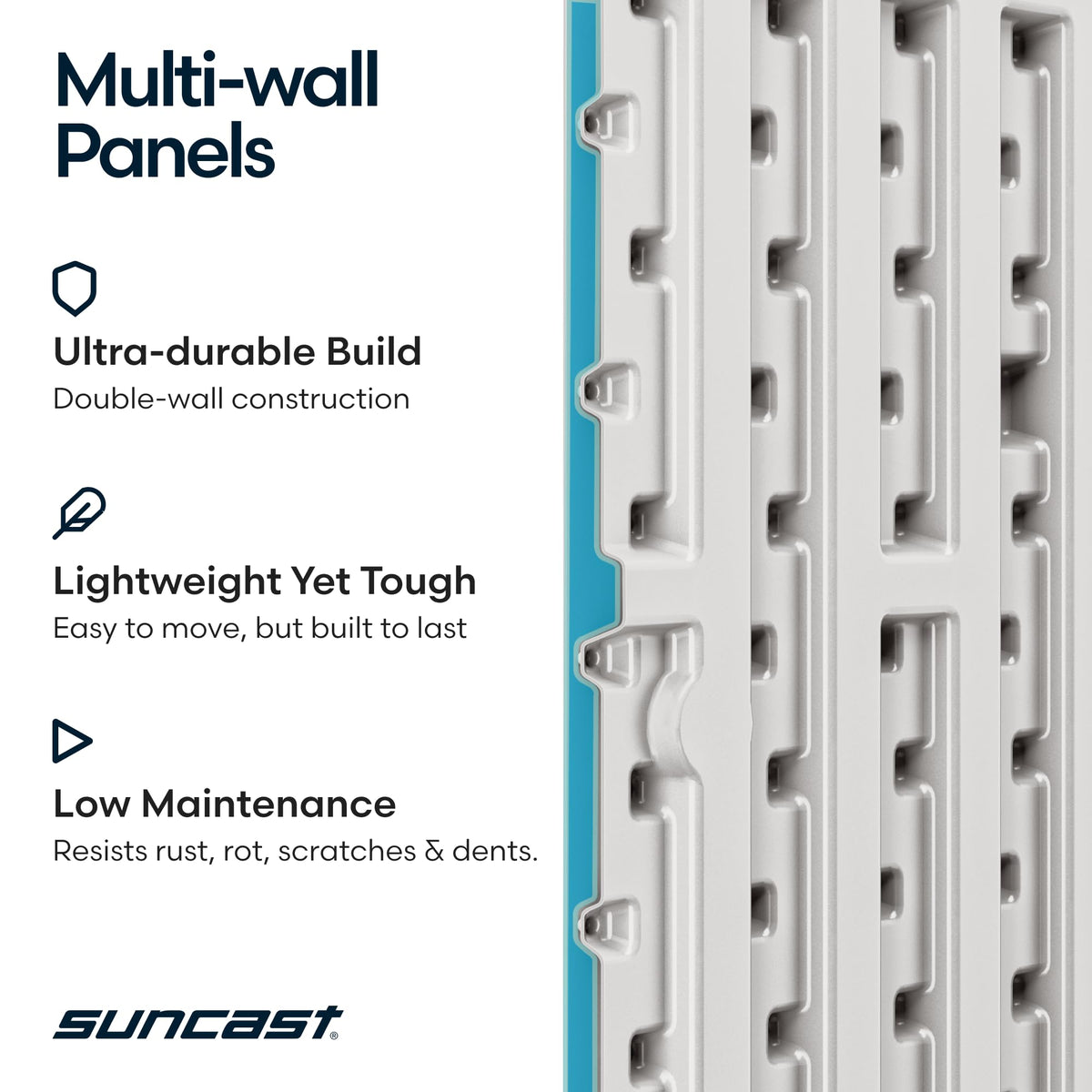 Suncast cushions and tools stored securely in a tight footprint.