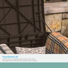 Suncast DBW9200 keeps cushions dry when stored outdoors.