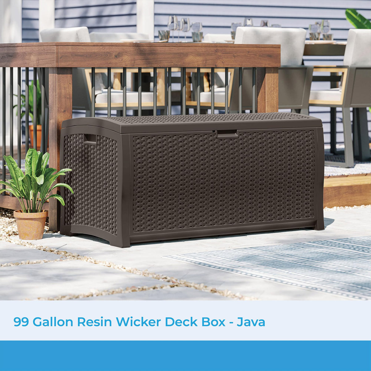 Suncast DBW9200 lid-open view demonstrates easy access.