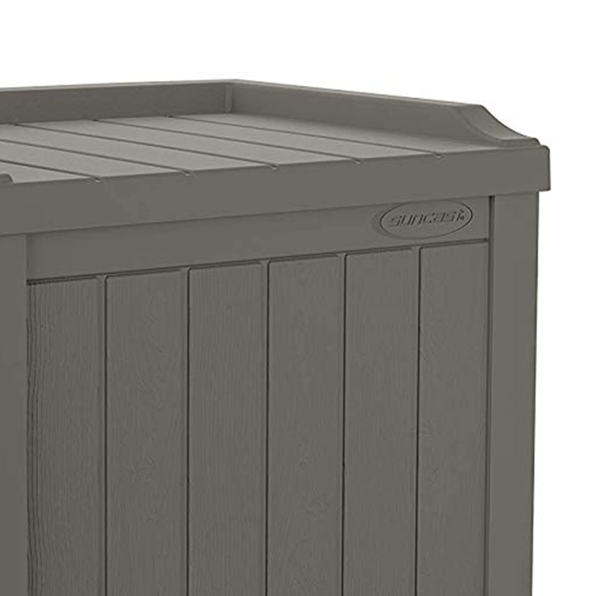 Suncast deck box seat 22-gallon offering extra outdoor seating plus storage.