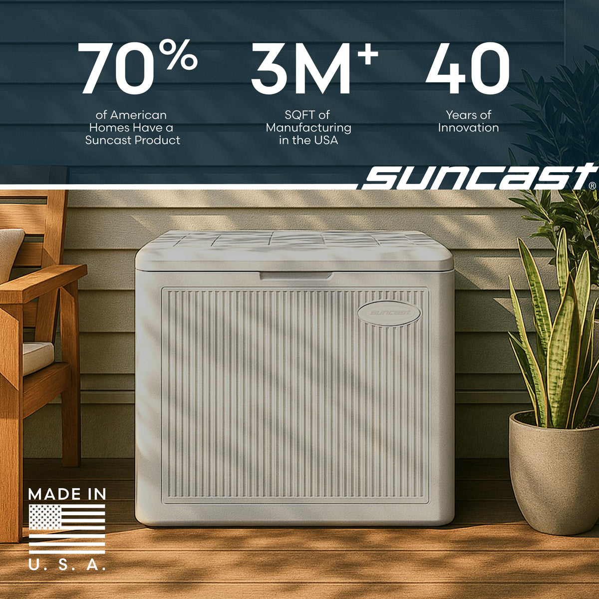 Suncast easy-clean deck box requires minimal maintenance.