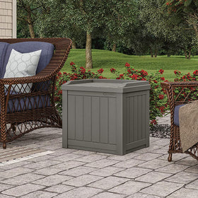 Suncast garden and pool storage box versatile for toys, towels, and gear.
