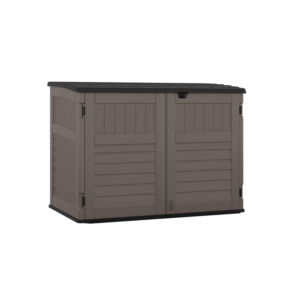 Suncast horizontal shed front view with dual doors for easy access