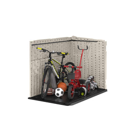 Reinforced floor in Suncast shed supporting heavy items like furniture and bikes