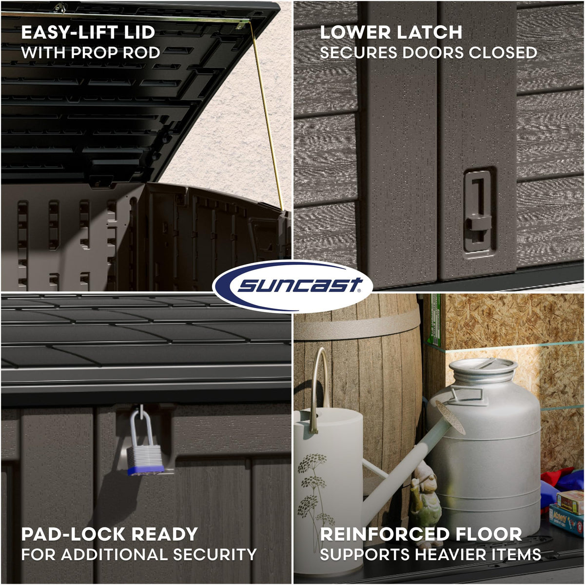 Durable all-weather resin panels on Suncast shed