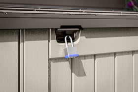 Close-up of Suncast soft-close hinge preventing lid slams
