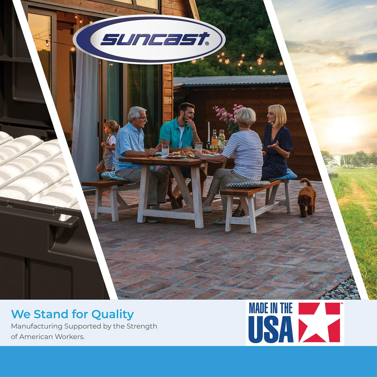 Suncast outdoor installation adds storage for hoses and accessories on patios.