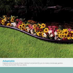 Suncast edging roll with a curved border follows garden lines for neat outlines.