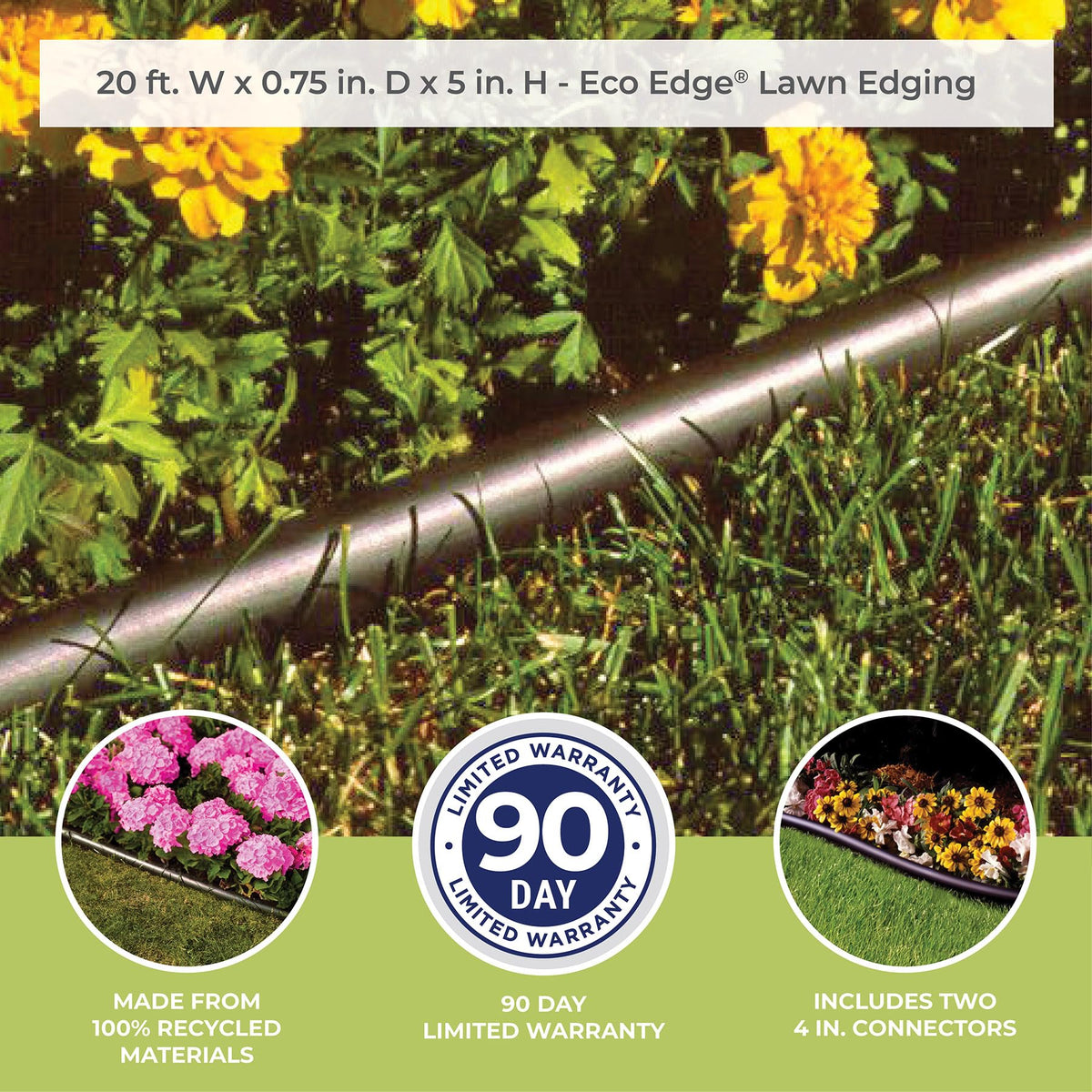 Suncast edging roll enables quick installation for straight and curved borders.