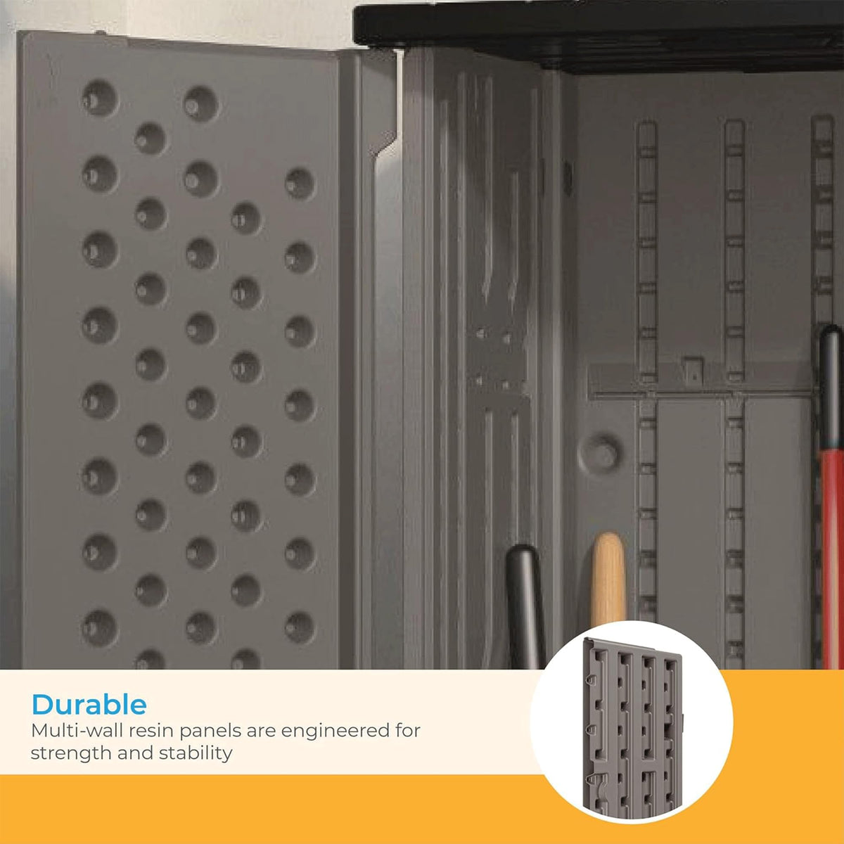 Suncast multi-wall construction close-up shows durable panels
