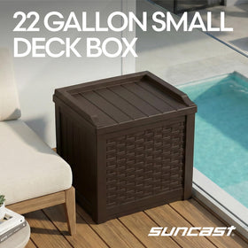 Suncast deck box doubles as seating bench on the patio