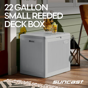 Suncast outdoor bench lid providing convenient seating and access.