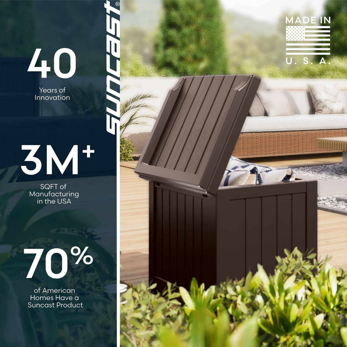 Suncast durable weatherproof storage for yard, garden, or balcony