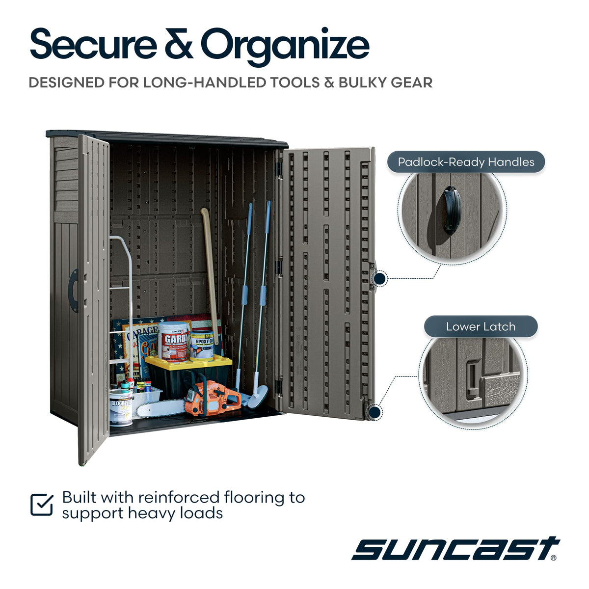 Interior shelf notches indicate customizable storage options.