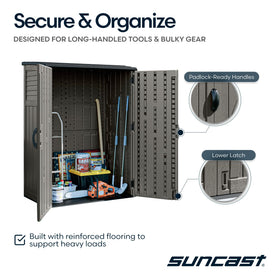 Interior shelf notches indicate customizable storage options.