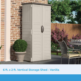 Suncast vertical shed double doors with secure access for tools