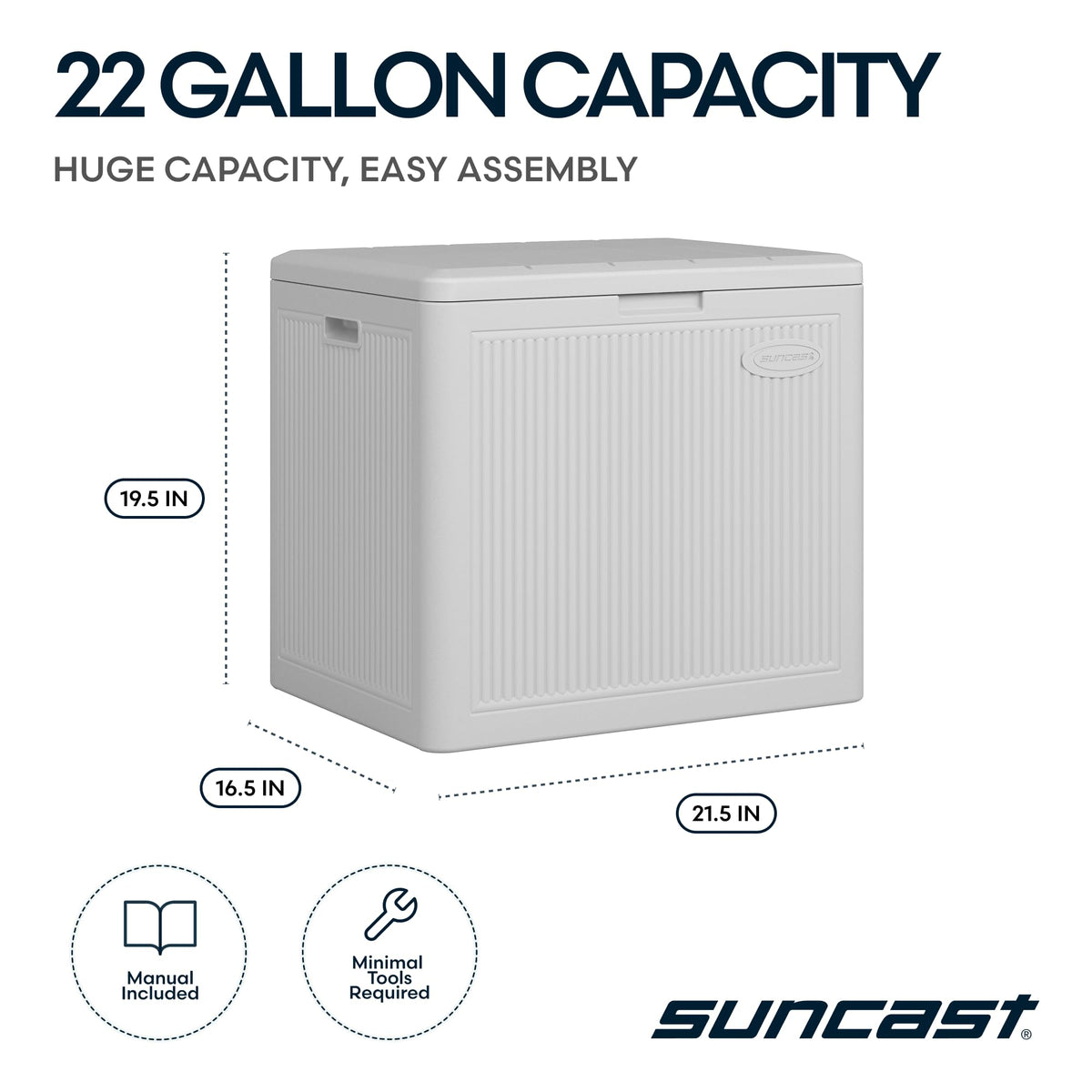 Suncast weather-resistant resin construction protects items year-round.