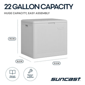 Suncast weather-resistant resin construction protects items year-round.