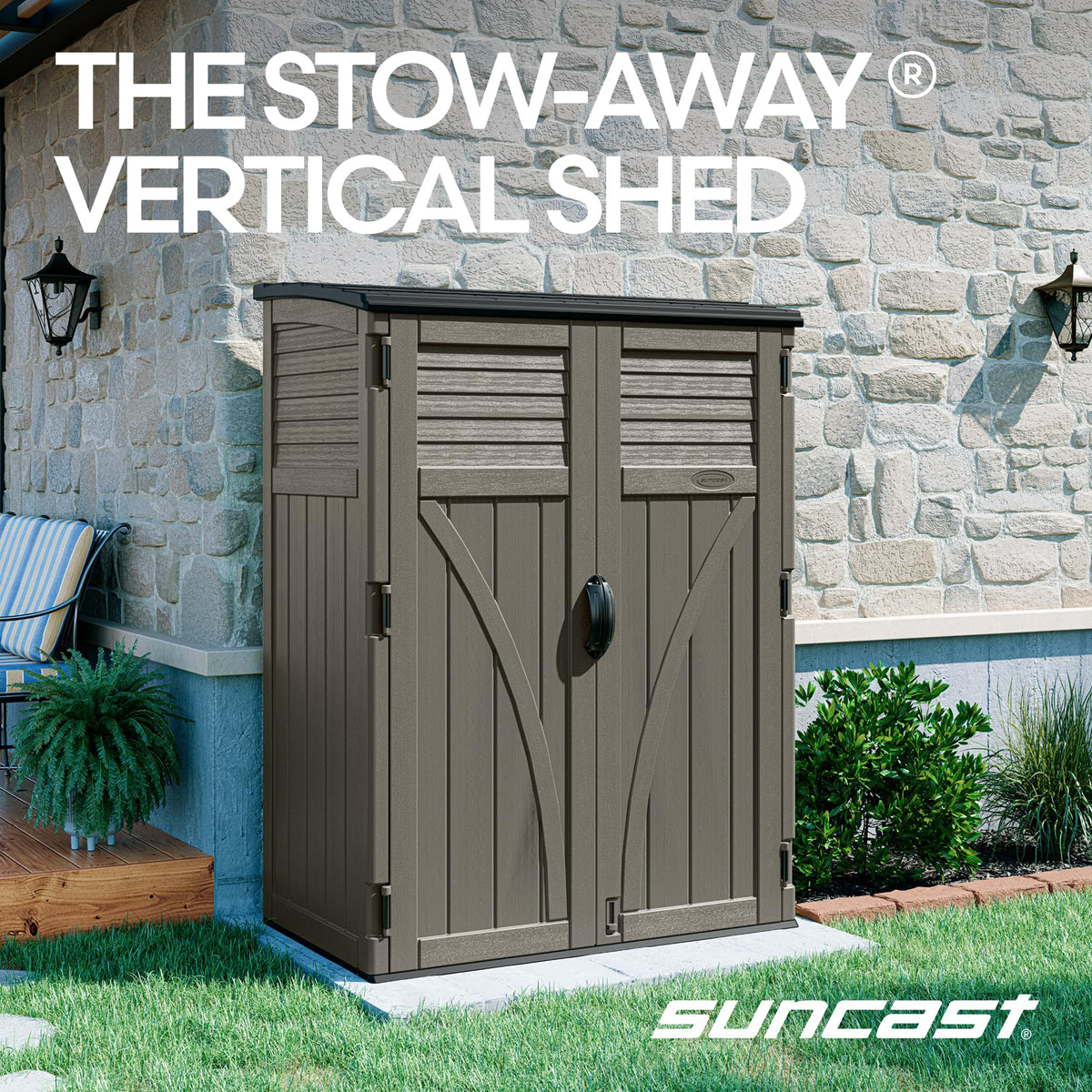 Weatherproof resin construction shown for year-round outdoor protection.