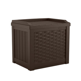 Suncast dual-use storage bench and table on a patio