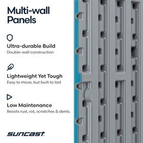 Suncast 200-gallon capacity handles towels, gear, and cushions for convenient outdoor storage.