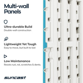Suncast wicker texture close-up conveys durable resin finish resistant to fading