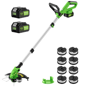 SUNCHERS 20V trimmer with battery pack demonstrating cordless runtime